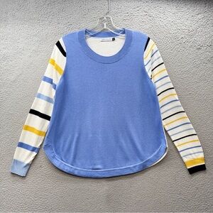 Zaket & Plover Linen Blend Sweater Pullover Blue Yellow Stripe Sleeve Colorblock